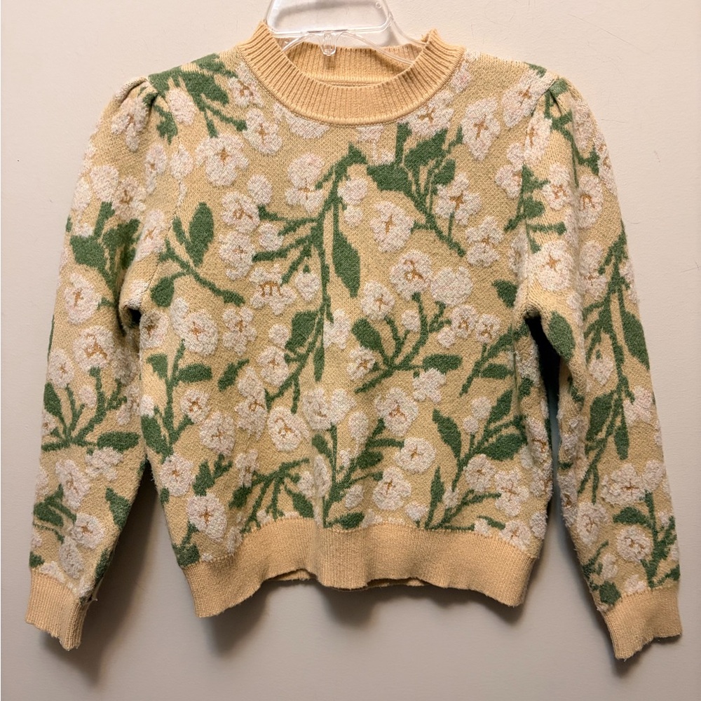 INMAN Oversized Floral Patterned Sweater - Cream and Green